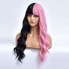 Load image into Gallery viewer, PokerFace | Black and Pink Long Curly Synthetic Hair Wig with Bangs