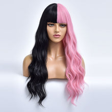 Load image into Gallery viewer, PokerFace | Black and Pink Long Curly Synthetic Hair Wig with Bangs

