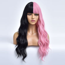 Load image into Gallery viewer, PokerFace | Black and Pink Long Curly Synthetic Hair Wig with Bangs