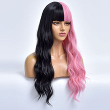Load image into Gallery viewer, PokerFace | Black and Pink Long Curly Synthetic Hair Wig with Bangs