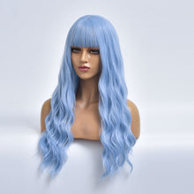 Load image into Gallery viewer, PGNH | Light Blue Long Curly Synthetic Hair Wig with Bangs
