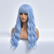 Load image into Gallery viewer, PGNH | Light Blue Long Curly Synthetic Hair Wig with Bangs