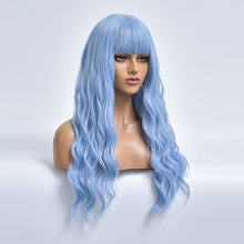 Load image into Gallery viewer, PGNH | Light Blue Long Curly Synthetic Hair Wig with Bangs