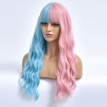 Load image into Gallery viewer, Cherry | Blue and Pink Long Curly Synthetic Hair Wig with Bangs