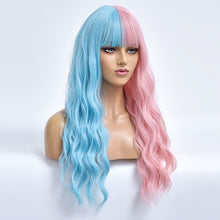 Load image into Gallery viewer, Cherry | Blue and Pink Long Curly Synthetic Hair Wig with Bangs