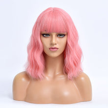 Load image into Gallery viewer, Bella | Pink Medium Long Curly Synthetic Hair Wig with Bangs