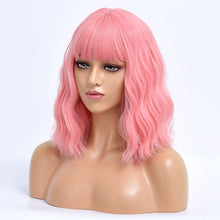 Load image into Gallery viewer, Bella | Pink Medium Long Curly Synthetic Hair Wig with Bangs