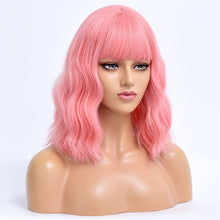 Load image into Gallery viewer, Bella | Pink Medium Long Curly Synthetic Hair Wig with Bangs