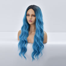 Load image into Gallery viewer, Mariney | Blue Long Curly Synthetic Hair Wig with Bangs
