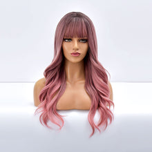 Load image into Gallery viewer, Coral | Pink Long Wavy Synthetic Hair Wig with Bangs