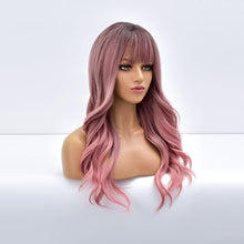 Load image into Gallery viewer, Coral | Pink Long Wavy Synthetic Hair Wig with Bangs
