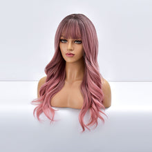 Load image into Gallery viewer, Coral | Pink Long Wavy Synthetic Hair Wig with Bangs