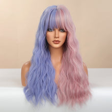 Load image into Gallery viewer, Chic | Halloween Pink and Purple Half Half Long Wavy Synthetic Hair Wig with Bangs