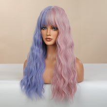 Load image into Gallery viewer, Chic | Halloween Pink and Purple Half Half Long Wavy Synthetic Hair Wig with Bangs