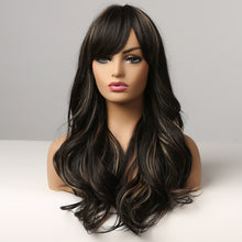 Load image into Gallery viewer, Dora | Brown Long Wavy Synthetic Hair Wig with Bangs