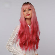 Load image into Gallery viewer, Shailyn | Halloween Coral Pink Long Wavy Synthetic Hair Wig with Bangs