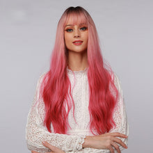 Load image into Gallery viewer, Shailyn | Halloween Coral Pink Long Wavy Synthetic Hair Wig with Bangs