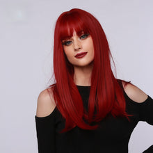 Load image into Gallery viewer, Sol | Burgundy Wine Red Long Straight Synthetic Hair Wig with Bangs