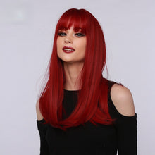 Load image into Gallery viewer, Sol | Burgundy Wine Red Long Straight Synthetic Hair Wig with Bangs
