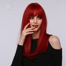 Load image into Gallery viewer, Sol | Burgundy Wine Red Long Straight Synthetic Hair Wig with Bangs