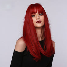 Load image into Gallery viewer, Sol | Burgundy Wine Red Long Straight Synthetic Hair Wig with Bangs