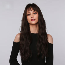 Load image into Gallery viewer, Tunder | Brown Long Wavy Synthetic Hair Wig with Bangs