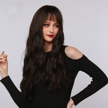 Load image into Gallery viewer, Tunder | Brown Long Wavy Synthetic Hair Wig with Bangs