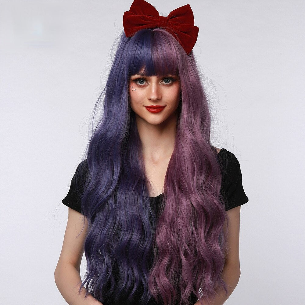 Tulip | Halloween Purple Long Wavy Synthetic Hair Wig with Bangs