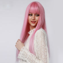 Load image into Gallery viewer, Lara | Halloween Coral Pink Long Straight Synthetic Hair Wig with Bangs