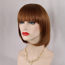 Load image into Gallery viewer, Siana | Dark Brown Medium Straight Synthetic Bob Hair Wig with Bangs