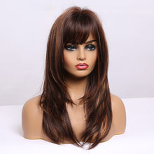 Load image into Gallery viewer, Astilbe | Brown Long Straight Synthetic Hair Wig with Bangs