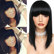 Load image into Gallery viewer, Ellyanna | Black Medium Long Straight Synthetic Hair Wig with Bangs