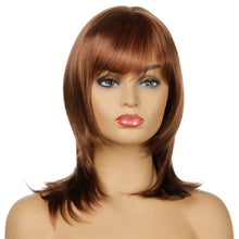 Load image into Gallery viewer, Agnes | Brown Medium Straight Synthetic Hair Wig With Bangs