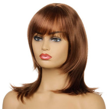 Load image into Gallery viewer, Agnes | Brown Medium Straight Synthetic Hair Wig With Bangs