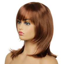 Load image into Gallery viewer, Agnes | Brown Medium Straight Synthetic Hair Wig With Bangs