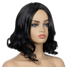 Load image into Gallery viewer, Poppy | Black Medium Wavy Synthetic Hair Wig