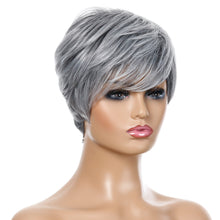 Load image into Gallery viewer, Gloria | Grey Short Pixie Cut Straight Synthetic Hair Wig With Bangs