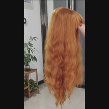 Load and play video in Gallery viewer, Amber | Orange Long Curly Synthetic Hair Wig with Bangs