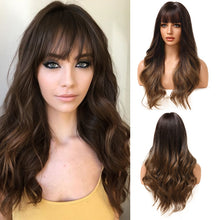 Load image into Gallery viewer, Gazania | Brown Long Wavy Synthetic Hair Wig with Bangs