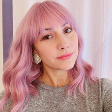 Load image into Gallery viewer, Bella | Pink Medium Long Curly Synthetic Hair Wig with Bangs