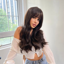 Load image into Gallery viewer, Russian Doll | Brown Long Wavy Synthetic Hair Wig with Bangs