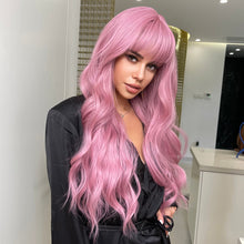 Load image into Gallery viewer, Rosy | Halloween Coral Pink Long Wavy Synthetic Hair Wig with Bangs