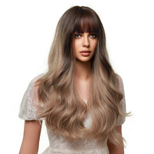 Load image into Gallery viewer, Sofia | Brown Long Wavy Synthetic Hair Wig with Bangs