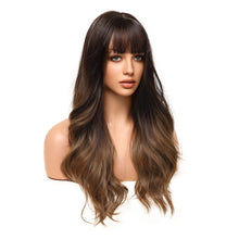 Load image into Gallery viewer, Gazania | Brown Long Wavy Synthetic Hair Wig with Bangs