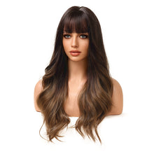 Load image into Gallery viewer, Gazania | Brown Long Wavy Synthetic Hair Wig with Bangs