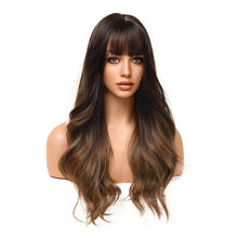 Load image into Gallery viewer, Gazania | Brown Long Wavy Synthetic Hair Wig with Bangs
