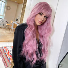 Load image into Gallery viewer, Rosy | Halloween Coral Pink Long Wavy Synthetic Hair Wig with Bangs
