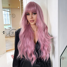 Load image into Gallery viewer, Rosy | Halloween Coral Pink Long Wavy Synthetic Hair Wig with Bangs