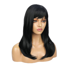 Load image into Gallery viewer, Ella | Black Long Straight Synthetic Hair Wig with Bangs
