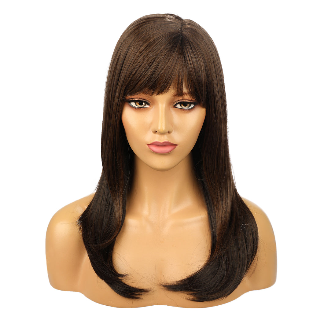 Ella | Brown Long Straight Synthetic Hair Wig with Bangs